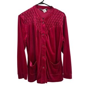 Vermont Country Store Velvet Smocked Button Blouse M Red Cottagecore Heritage